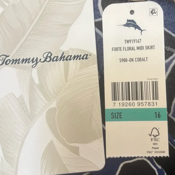 NWT Tommy Bahama Forte Floral Midi Skirt Size 16 Blue Black White Rayon - Picture 9 of 15